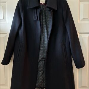 LOFT Navy Wool-Blend Pea Coat with Patterned Lining